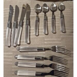 Stanley‎ Roberts Lucite Flatware 18/8 Stainless Steel  Fork/Spoon/Knife Set/4